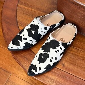 Babos black and white Cow print  Pointed Toe Slip-On Mules
